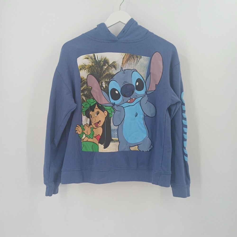 Disney Lilo & Stitch Long Sleeve Hoodie Womens M Blue Casual Comfy Aesthetic